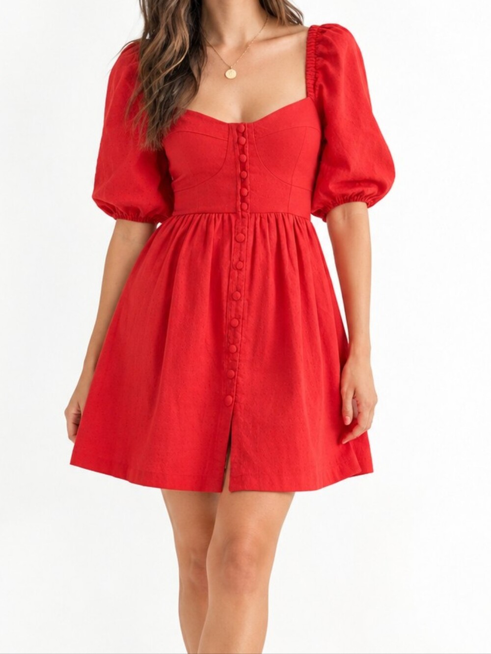 Anthropologie Maeve Women's Puff Sleeve Sweetheart Feminine Mini Dress Red Sz S